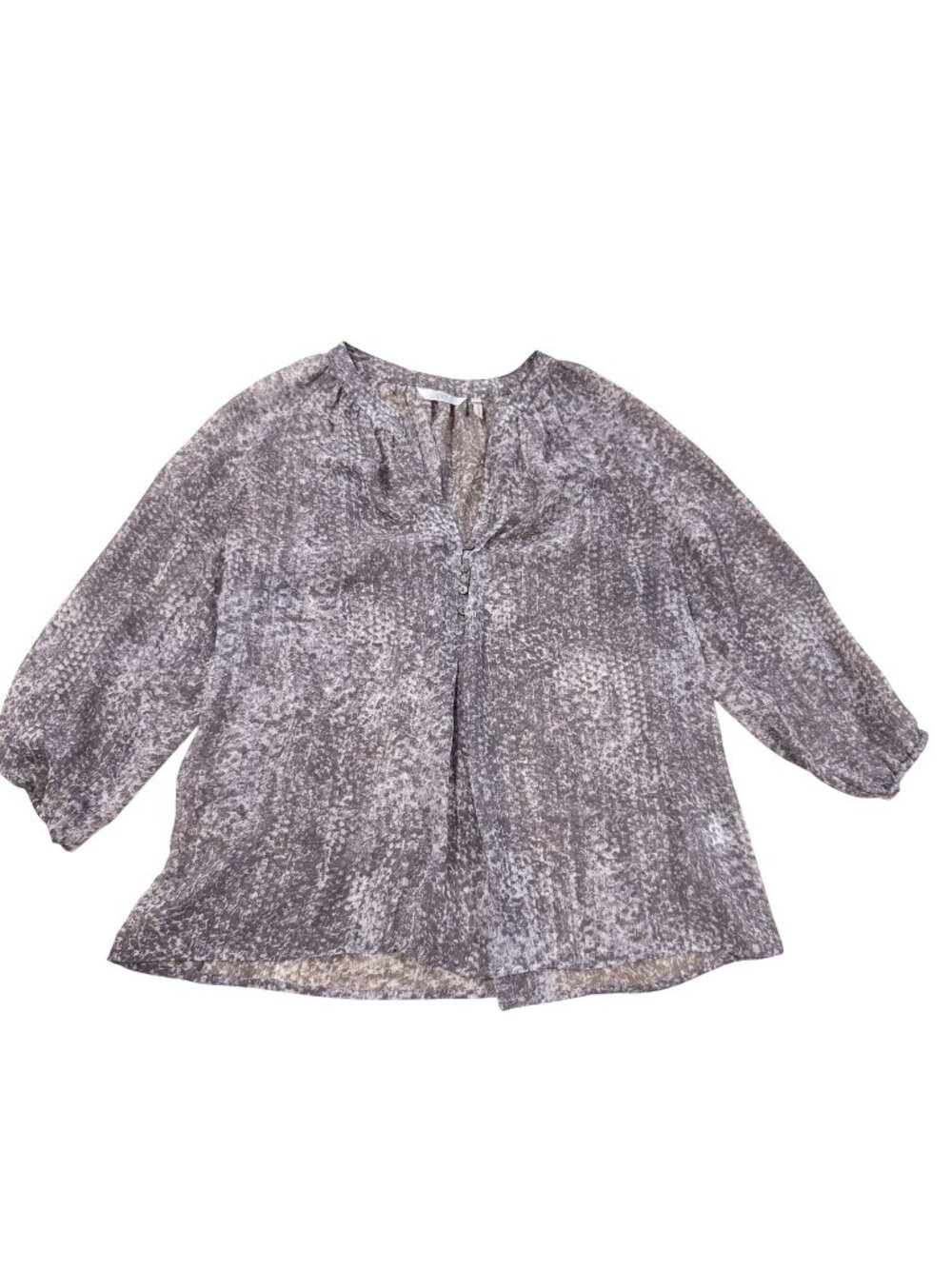 ZOA New York Women’s Gray Abstract Print Sheer Peasant Blouse 3/4 Sleeve Size S